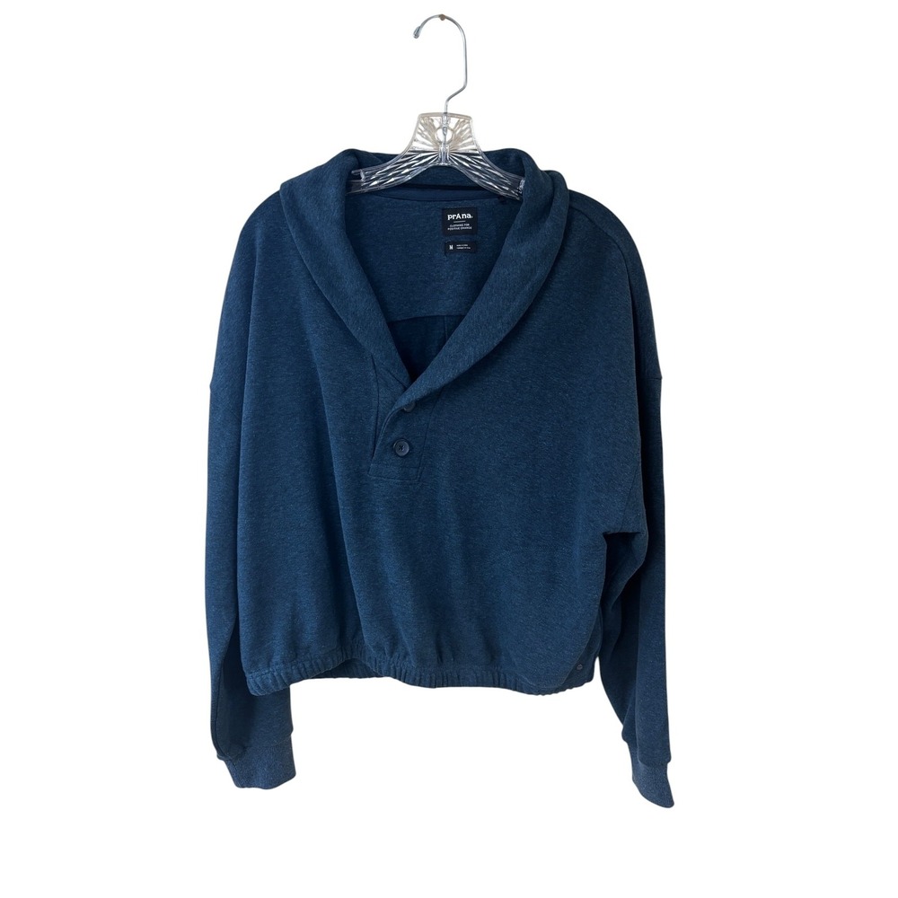 PrAna Womens Medium Blue Cozy Up Michie Crop Pullover Elastic Hem Sweatshirt Top